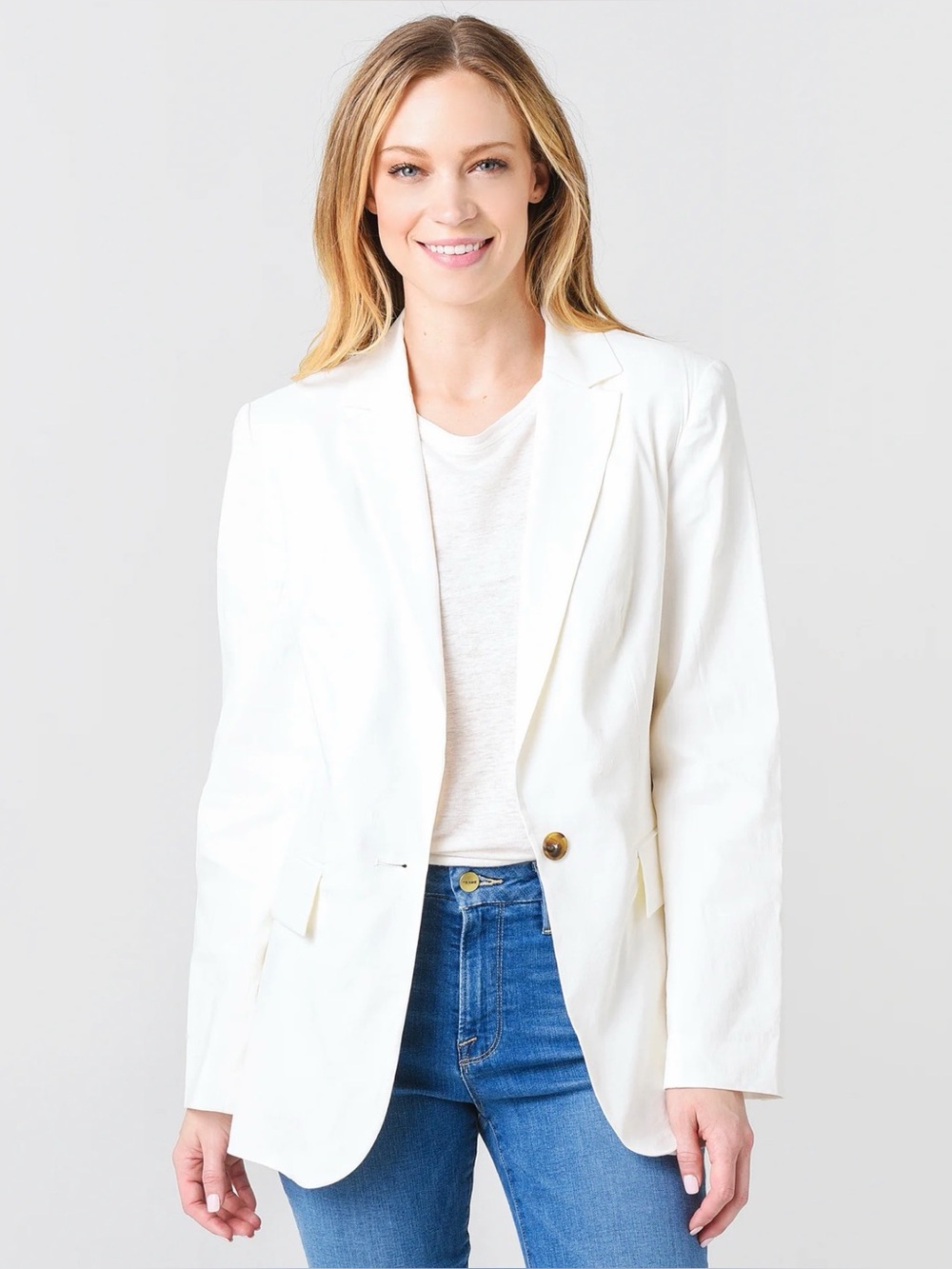 FRAME Oversized Boyfriend Blazer Linen Blend Off White